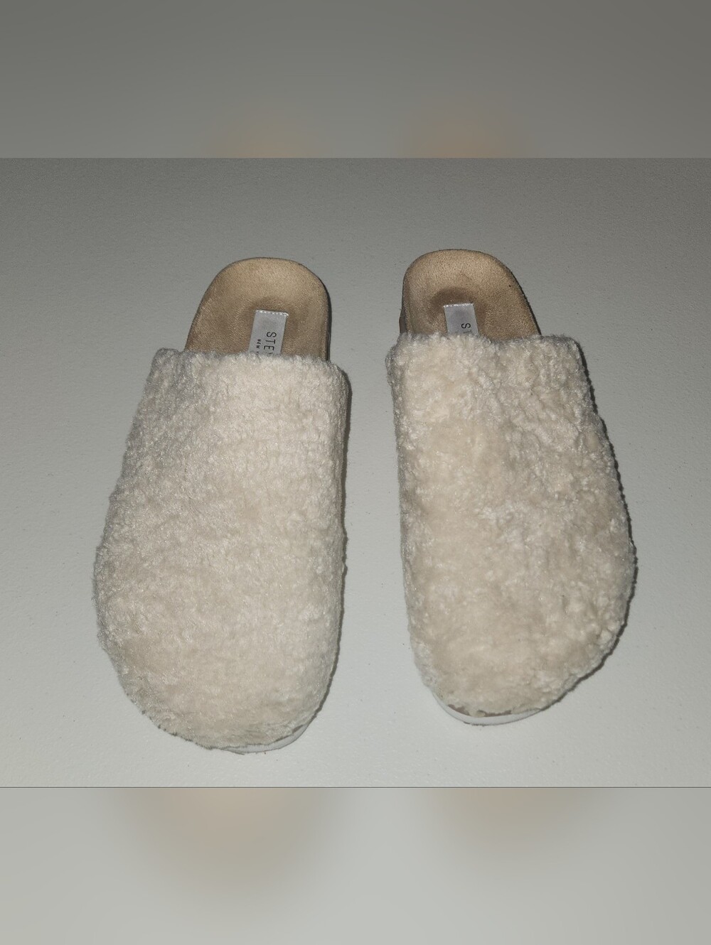 Steven NY By Steve Madden Fuzzy Shearling Slip-On Mules Cork Midsole Size 7